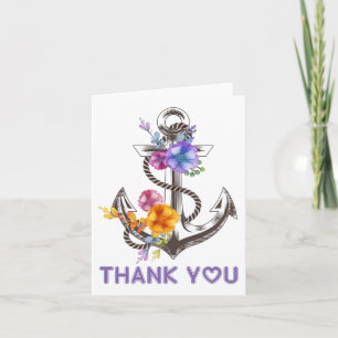 Nautical Thank You Ship Anchor Floral Notecard