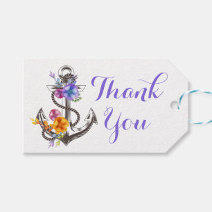 Nautical Thank You Ship Anchor Floral Purple Beach Gift Tags