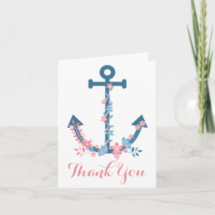 Nautical Thank You Ship Anchor Pink & Blue Floral Card