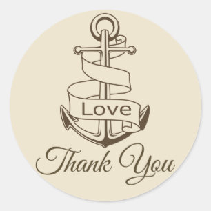 Nautical Thank You Ship Anchor Tan Brown Wedding Classic Round Sticker