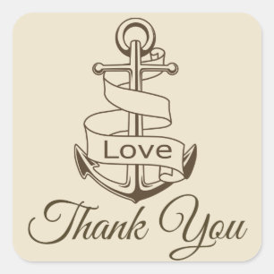 Nautical Thank You Ship Anchor Tan Brown Wedding Square Sticker