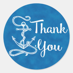 Nautical Thank You Ship Anchor Watercolor  Blue Classic Round Sticker