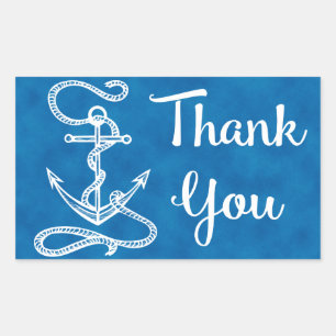 Nautical Thank You Ship Anchor Watercolor Blue Rectangular Sticker