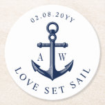 Nautical Theme Anchor Custom Monograms Round Paper Coaster<br><div class="desc">Nautical style dinner coasters for your next bridal shower,  couple shower,  or nautical themed wedding party event.</div>