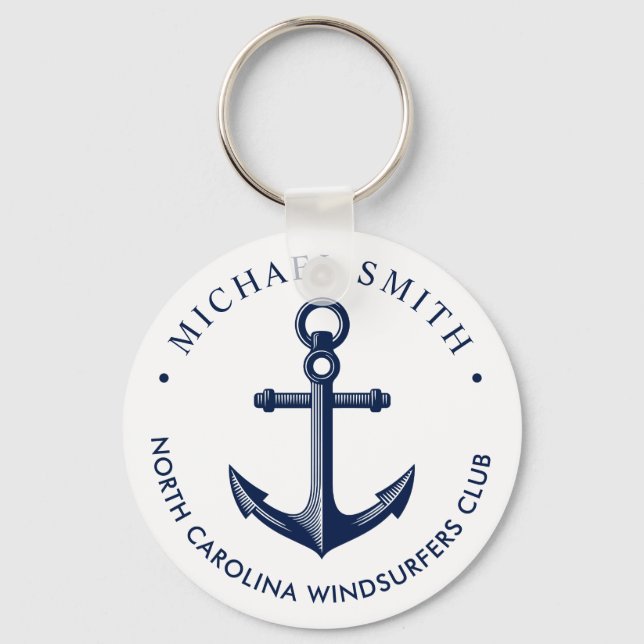 Nautical Theme Anchor Custom Navy Key Ring (Front)