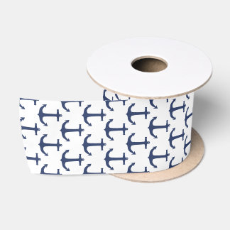 Nautical Theme Anchor Navy Ribbon Satin Ribbon