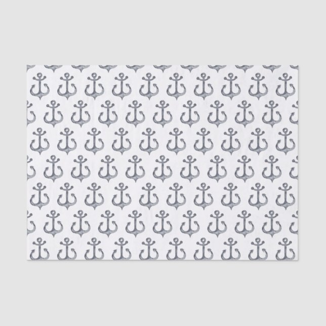 Nautical Theme | Black & White Anchors Tissue Paper (Front)