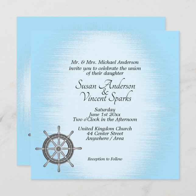 Nautical Theme Blue Wedding Invitation (Front/Back)