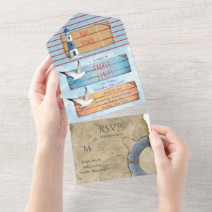 Nautical Theme Boy Baby Shower All In One Invitation