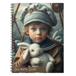 Nautical theme Boy holding his toy bunny custom Notebook