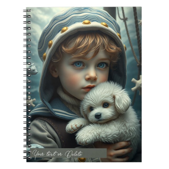 Nautical theme Boy holding his toy puppy Notebook (Front)