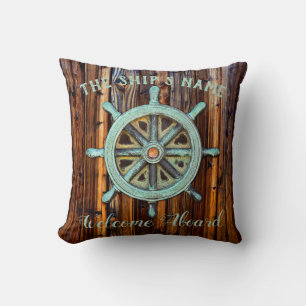 Nautical Theme Bronze Captains Wheel Cushion