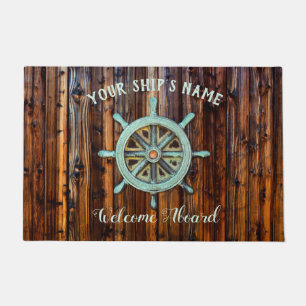 Nautical Theme Bronze Captains Wheel Doormat