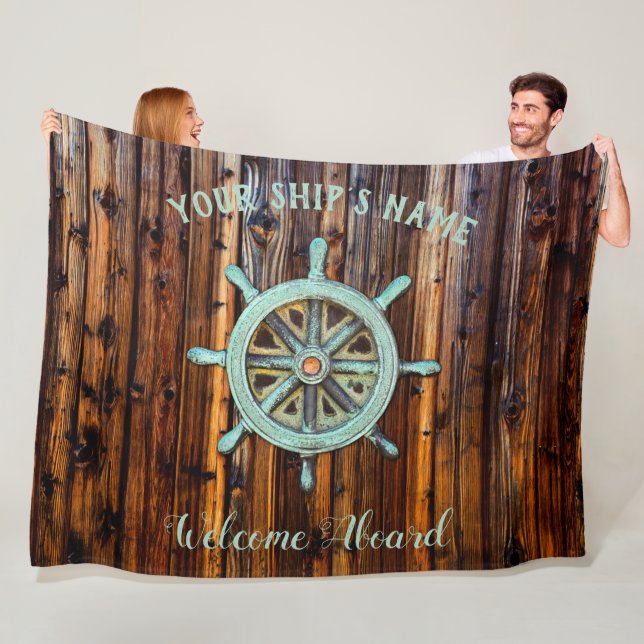 Nautical Theme Bronze Captains Wheel Fleece Blanket (In Situ)