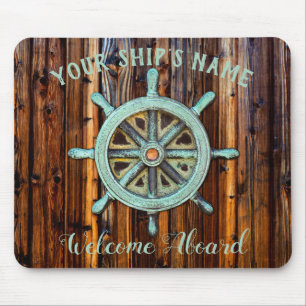 Nautical Theme Bronze Captains Wheel Mouse Mat