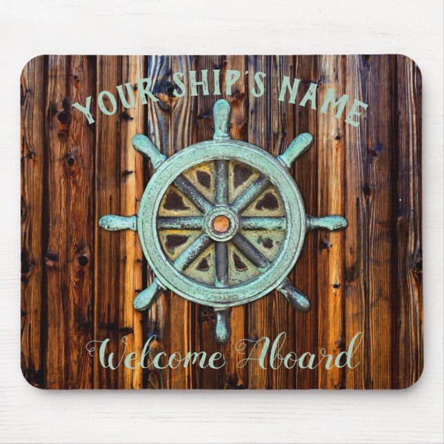Nautical Theme Bronze Captains Wheel Mouse Mat (Front)