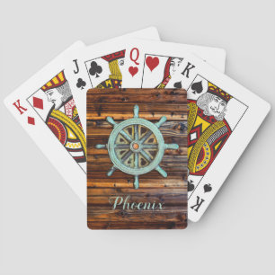 Nautical Theme Bronze Captains Wheel Playing Cards
