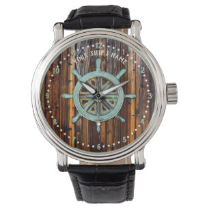 Nautical Theme Bronze Captains Wheel Watch