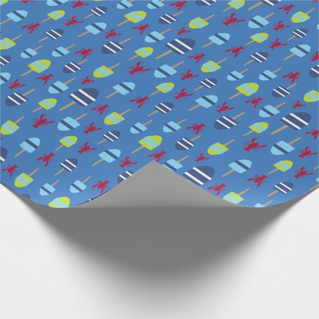 Nautical Theme Buoy and lobster monogrammed Wrapping Paper (Corner)