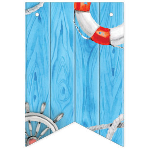 Nautical Theme. Buoy, Rope and Ship Wheel Bunting