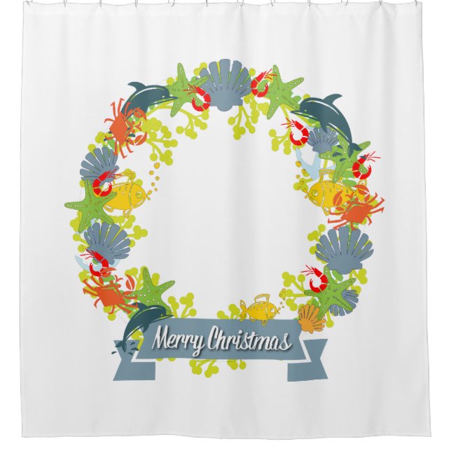 Nautical Theme Christmas Wreath Shower Curtain (Front)