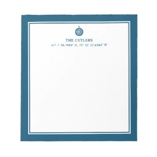Nautical Theme Compass, Blue, Personalised Notepad