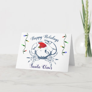 Nautical Theme Crab Holiday Card Santa Claws
