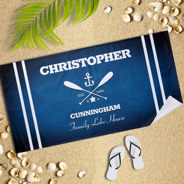 Nautical Theme Navy Blue Stripes Beach Towel (Creator Uploaded)