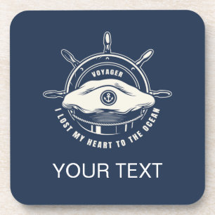 Nautical Theme Navy Blue Your Text  Coaster