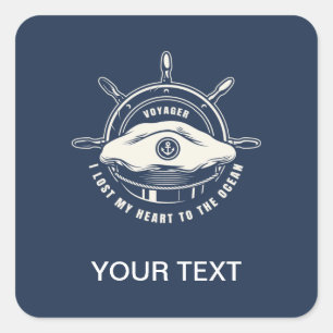 Nautical Theme Navy Blue Your Text  Square Sticker