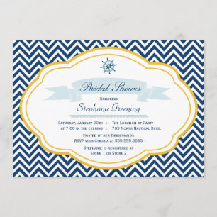 Nautical theme navy gold bridal shower invitation