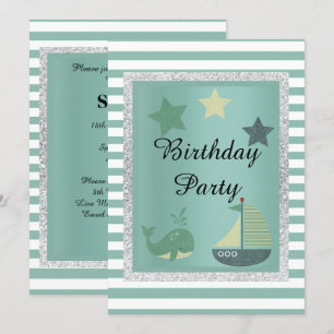 Nautical theme Sage Green Birthday Party Invitation