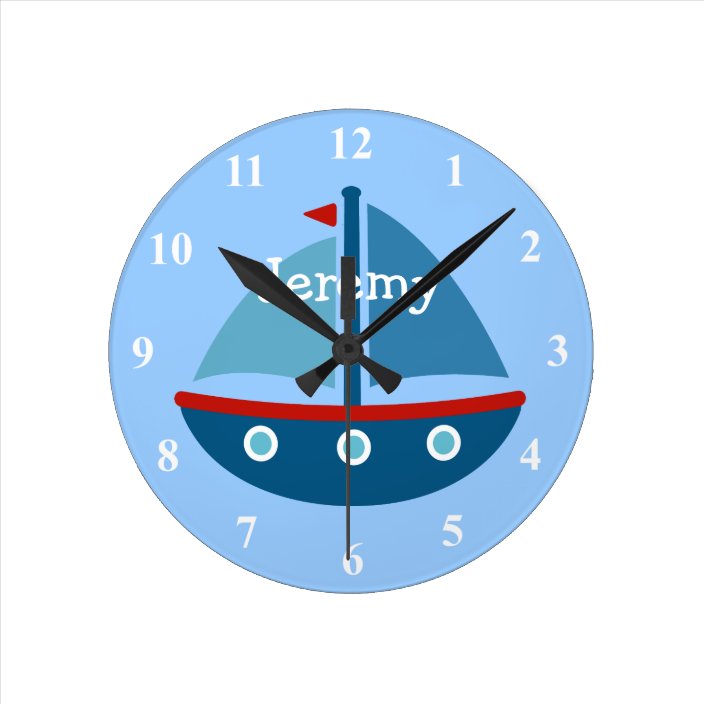Nautical theme sail boat wall clock for kids room Zazzle.co.uk