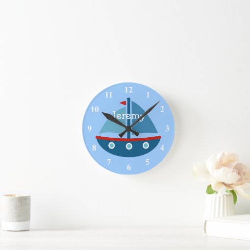 Nautical theme sail boat wall clock for kids room Zazzle