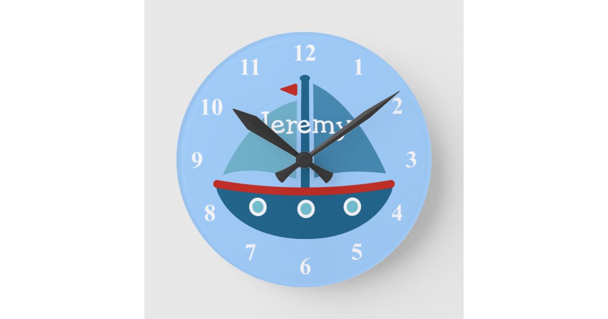 Nautical theme sail boat wall clock for kids room Zazzle