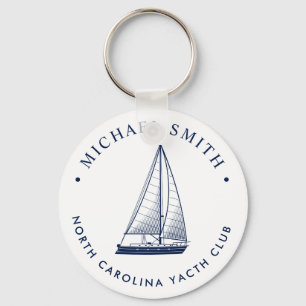 Nautical Theme   Sailboat Club Custom Navy Key Ring