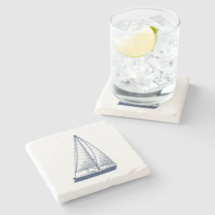 Nautical Theme Sailboat Stone Coaster