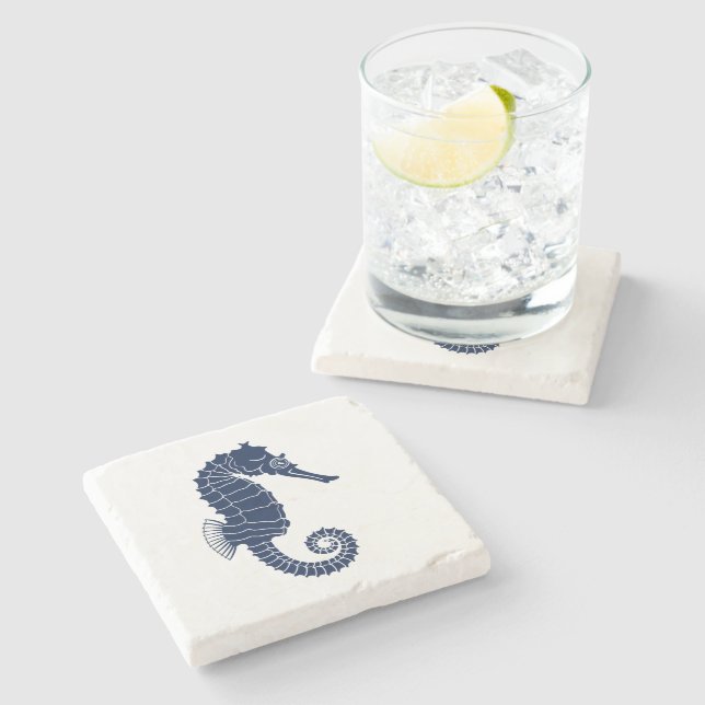 Nautical Theme Seahorses Stone Coaster (Side)