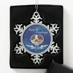 Nautical-theme Seas and Greetings Holiday  Snowflake Pewter Christmas Ornament