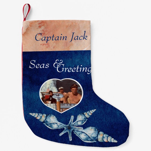 Nautical-theme Seas and Greetings  Small Christmas Stocking (Front)
