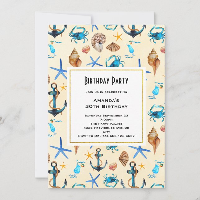 Nautical Theme Seashells Birthday Invite (Front)
