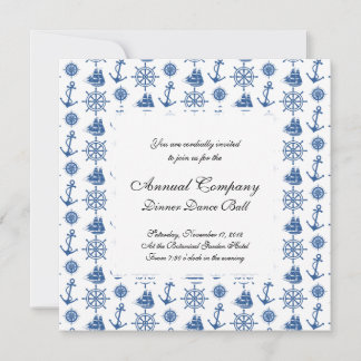 Nautical Theme Ships Anchor Blue and White Invitation