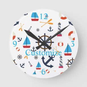 Nautical Theme Thunder_Cove Round Clock