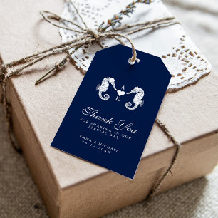 Nautical Theme Wedding Dual Seahorses Custom Gift Tags