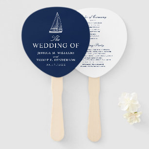Nautical Theme Wedding Sailboat Custom Navy Hand Fan