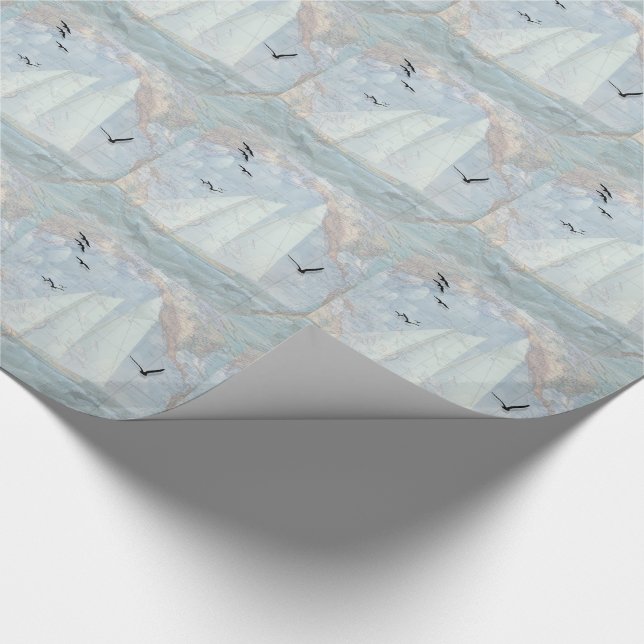 Nautical Theme with Sailboat and Old World Map Wrapping Paper (Corner)