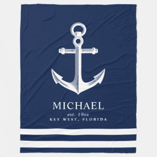 Nautical Themed Anchor Custom Name Fleece Blanket