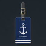 Nautical Themed Anchor | Custom Name Luggage Tag<br><div class="desc">A fully customisable and fun luggage tag with a unique nautical theme.  It features an anchor centred in the middle and a deep yet vibrant navy and white colour scheme.</div>