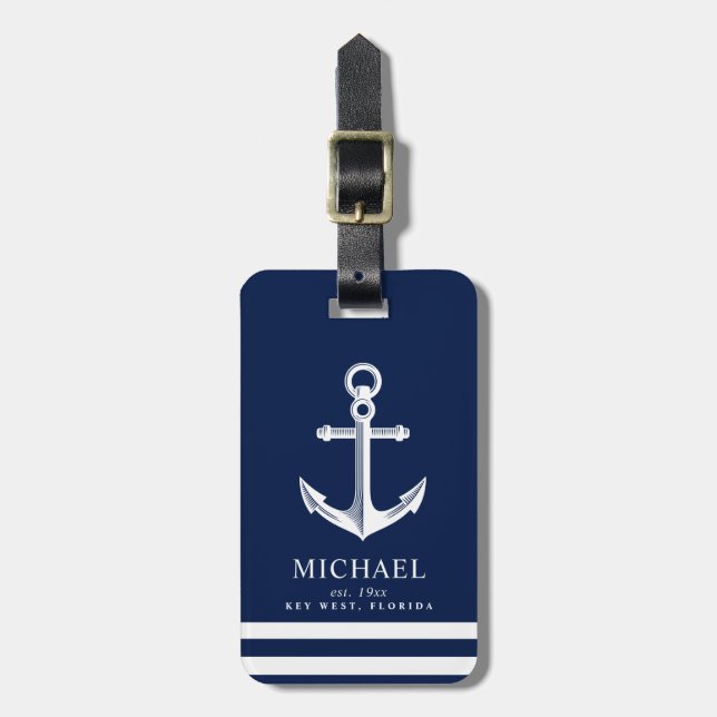 Nautical Themed Anchor | Custom Name Luggage Tag (Front Vertical)