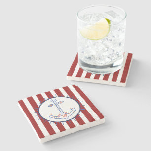 Nautical Themed Anchor Sailing Blue Red White Stone Coaster